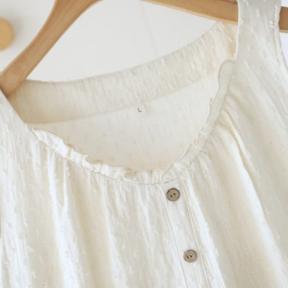 White Cotton Textured Sleeveless Lounge Dress