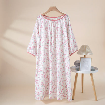 Pastoral Pink Floral Cotton Sleep Dress