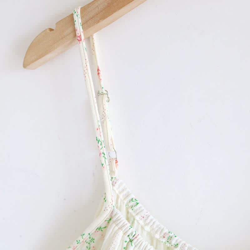 Fresh Floral Leaf Cotton Ruffle Nightgown