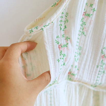 Fresh Floral Leaf Cotton Ruffle Nightgown