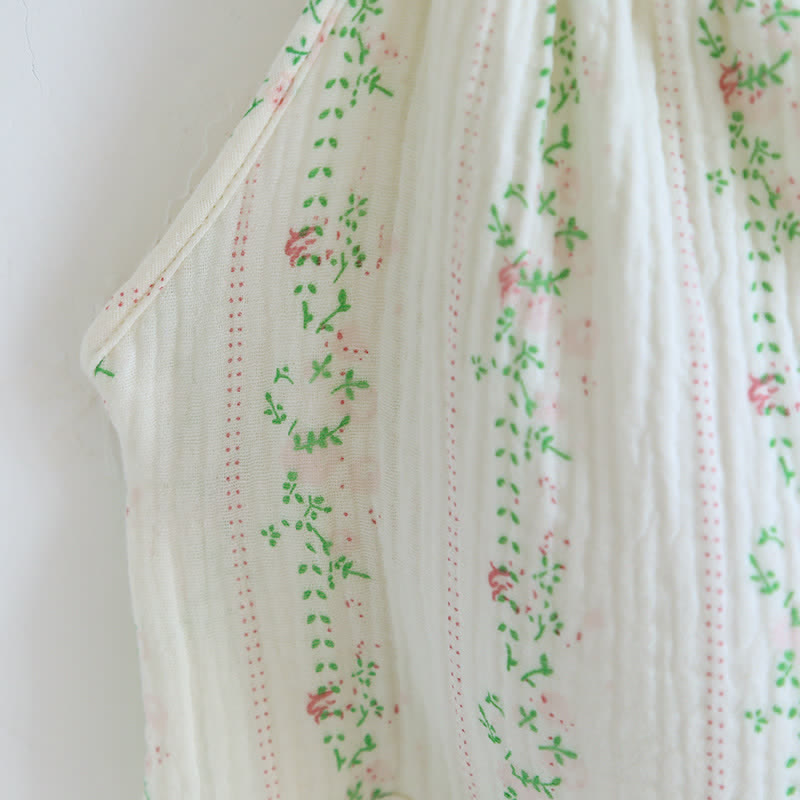 Fresh Floral Leaf Cotton Ruffle Nightgown