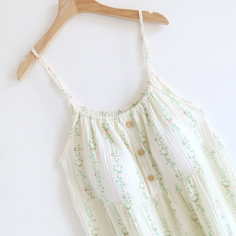 Fresh Floral Leaf Cotton Ruffle Nightgown