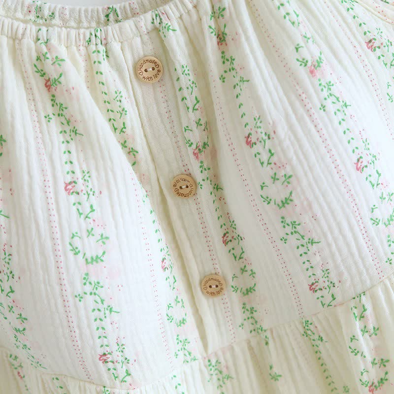 Fresh Floral Leaf Cotton Ruffle Nightgown