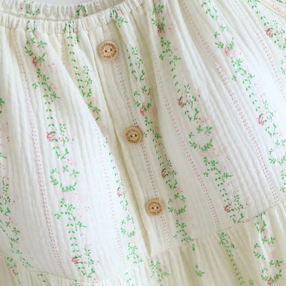 Fresh Floral Leaf Cotton Ruffle Nightgown