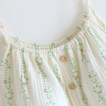 Fresh Floral Leaf Cotton Ruffle Nightgown