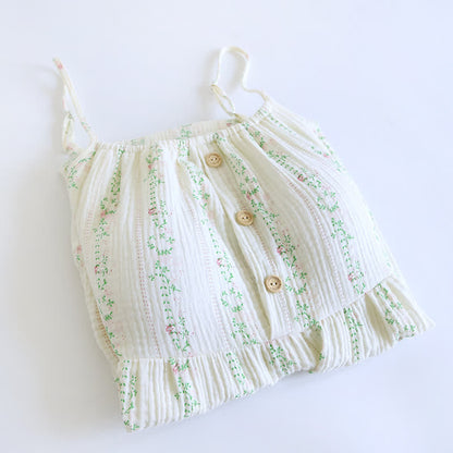 Fresh Floral Leaf Cotton Ruffle Nightgown