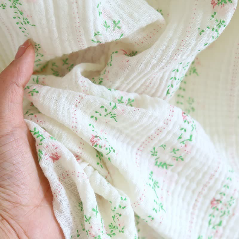 Fresh Floral Leaf Cotton Ruffle Nightgown