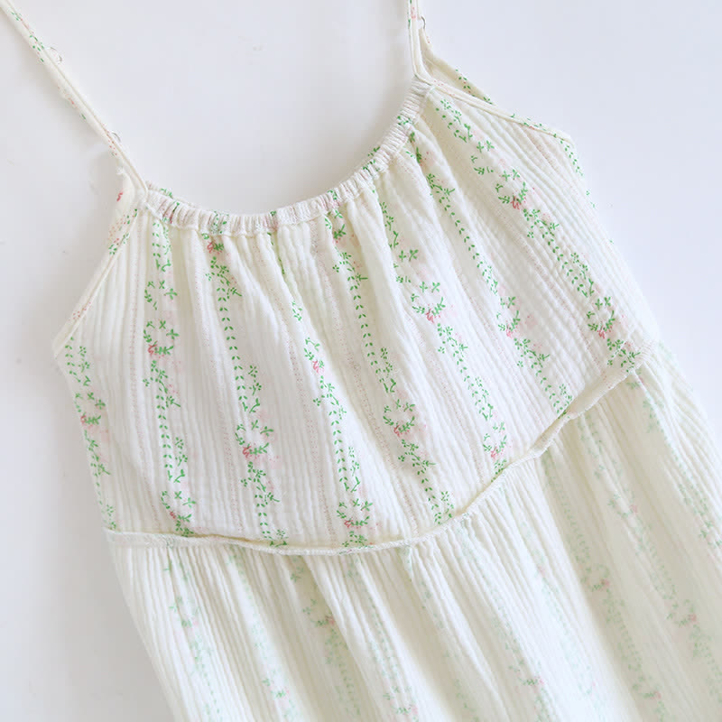 Fresh Floral Leaf Cotton Ruffle Nightgown
