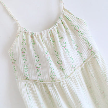 Fresh Floral Leaf Cotton Ruffle Nightgown