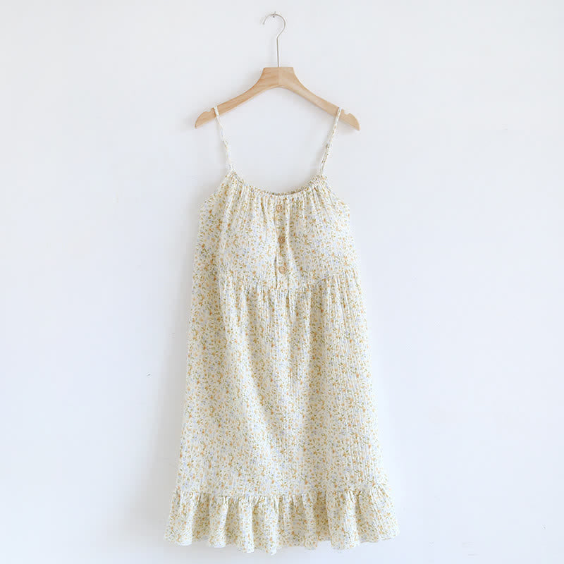 Floral & Leaf Cotton Ruffle Lounge Dress