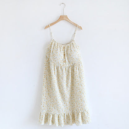Floral & Leaf Cotton Ruffle Lounge Dress