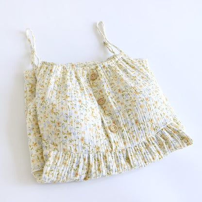Floral & Leaf Cotton Ruffle Lounge Dress