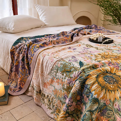 Vintage Sunflower Cotton Gauze Blanket Quilt