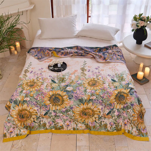 Vintage Sunflower Cotton Gauze Blanket Quilt