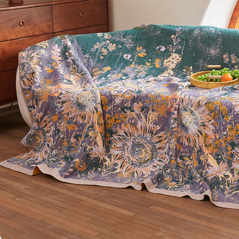 Vintage Sunflower Cotton Gauze Blanket Quilt
