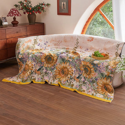 Vintage Sunflower Cotton Gauze Blanket Quilt