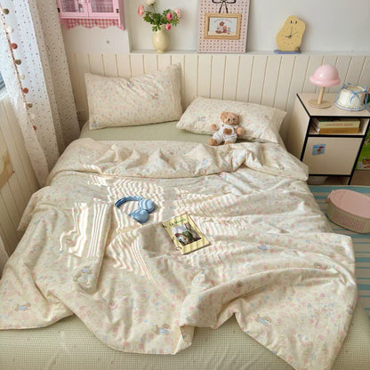 Cream Floral Lace Trim Cotton Bedding Set