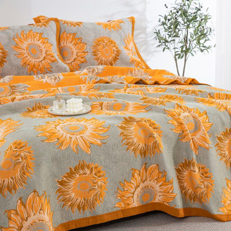 Yarn-Dyed Sunflower Cotton Muslin Blanket Quilt