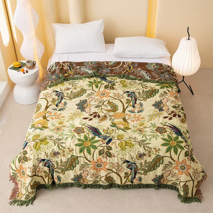 Reversible Floral & Bird Muslin Bedspread Quilt