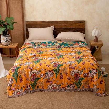 Boho Reversible Cotton GauzeTassel Blanket Quilt