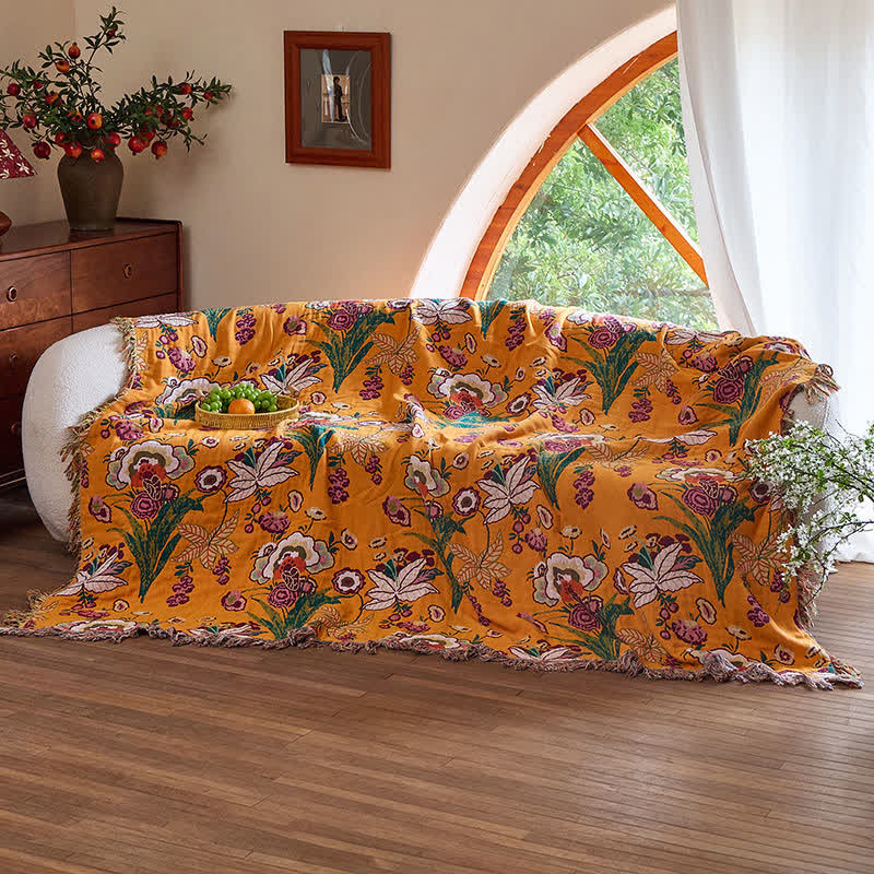 Boho Reversible Cotton GauzeTassel Blanket Quilt