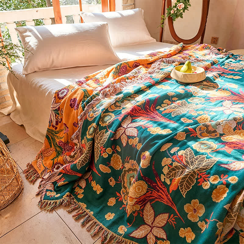 Boho Reversible Cotton GauzeTassel Blanket Quilt
