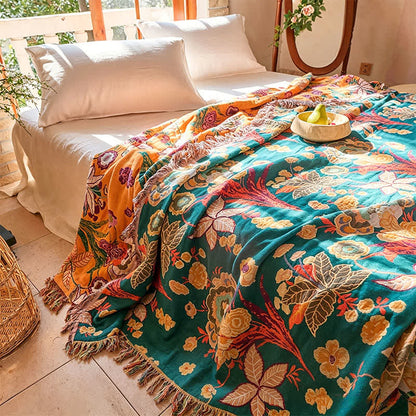 Boho Reversible Cotton GauzeTassel Blanket Quilt