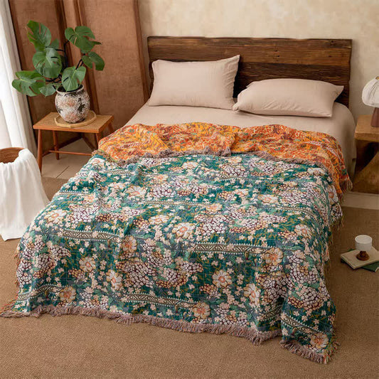 Reversible Botanical Muslin Quilt with Retro Fringe
