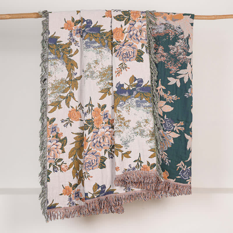 4-Layer Cotton Gauze Baroque Floral Bedspread Quilt