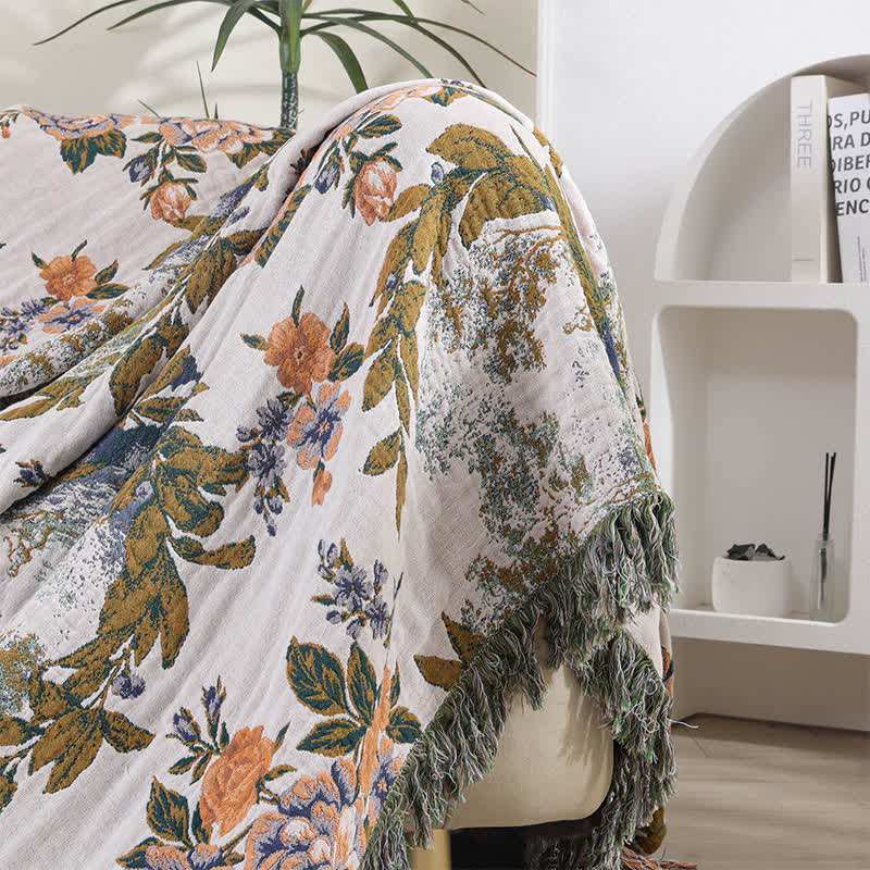 4-Layer Cotton Gauze Baroque Floral Bedspread Quilt