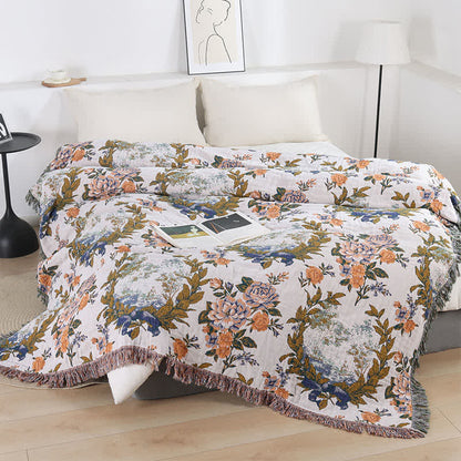 4-Layer Cotton Gauze Baroque Floral Bedspread Quilt