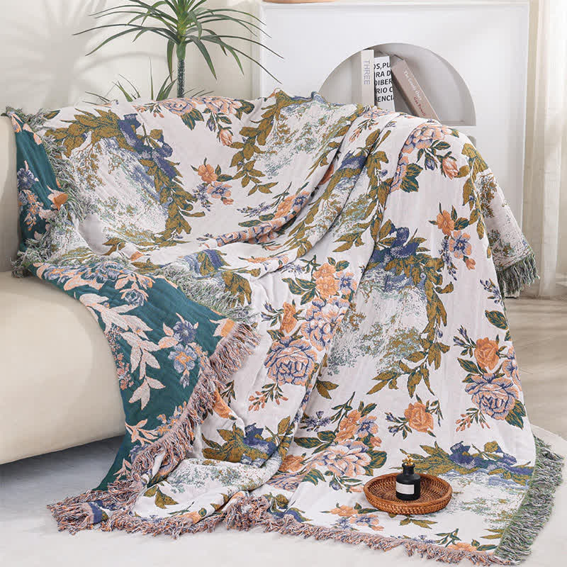 4-Layer Cotton Gauze Baroque Floral Bedspread Quilt