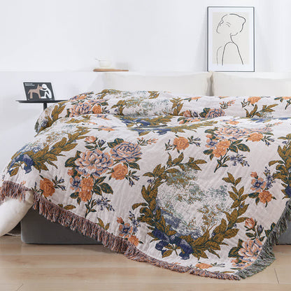 4-Layer Cotton Gauze Baroque Floral Bedspread Quilt