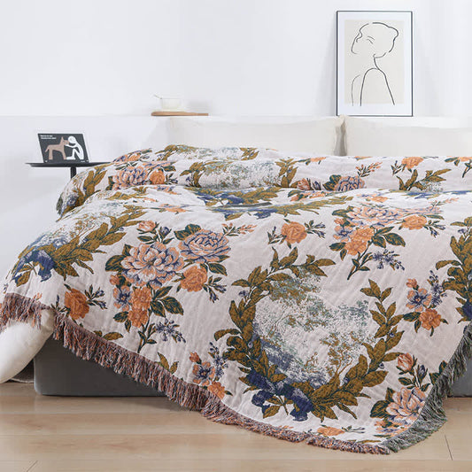 4-Layer Cotton Gauze Baroque Floral Bedspread Quilt