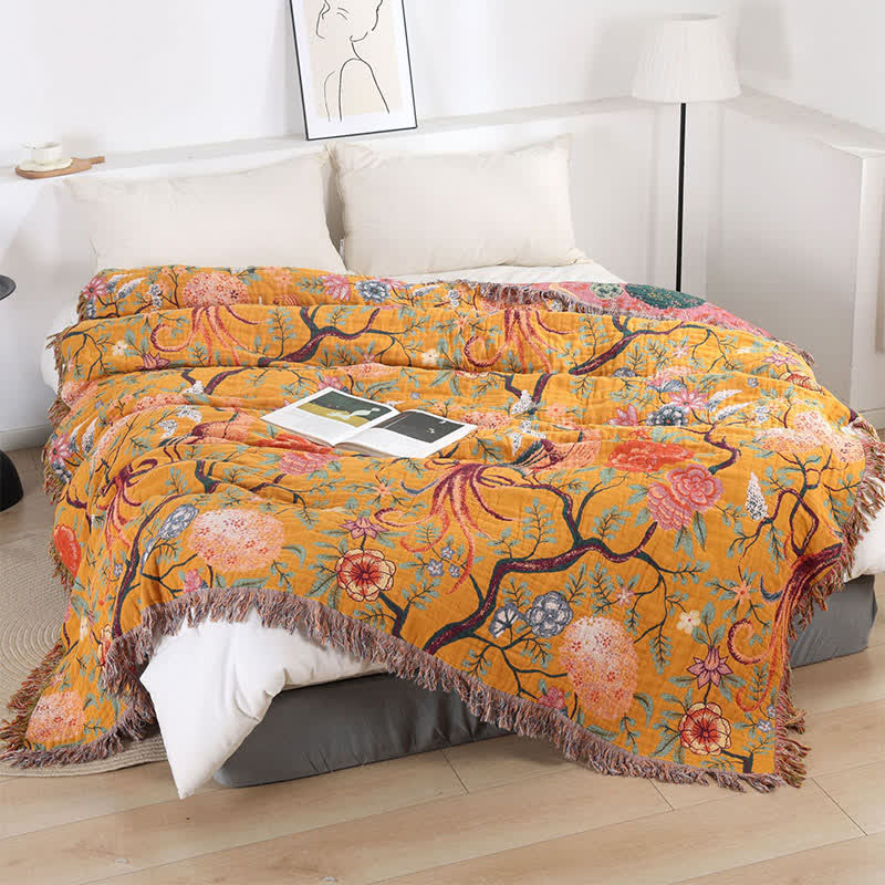 Exotic Garden 4-Layer Cotton Muslin Bedspread Quilt