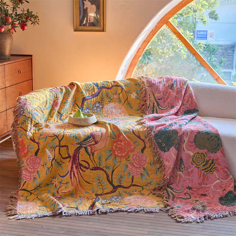 Exotic Garden 4-Layer Cotton Muslin Bedspread Quilt