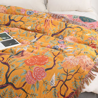 Exotic Garden 4-Layer Cotton Muslin Bedspread Quilt