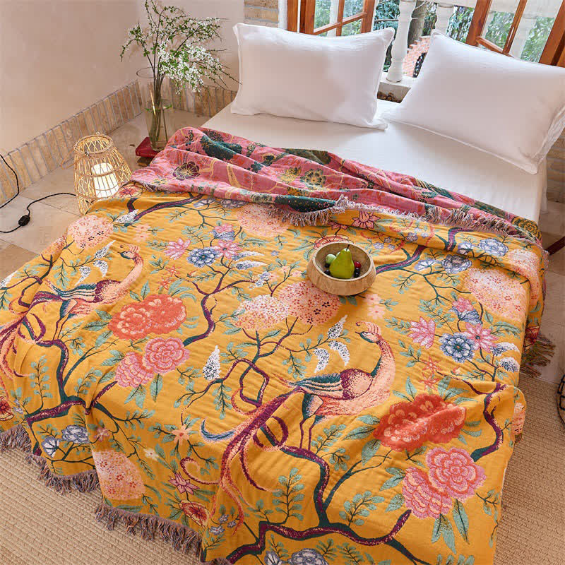 Exotic Garden 4-Layer Cotton Muslin Bedspread Quilt