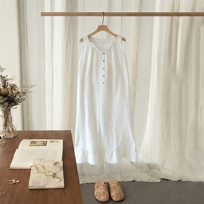 White Cotton Textured Sleeveless Lounge Dress