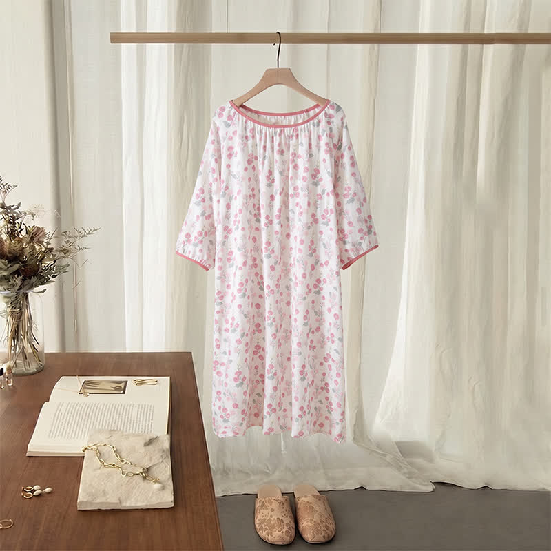 Pastoral Pink Floral Cotton Sleep Dress
