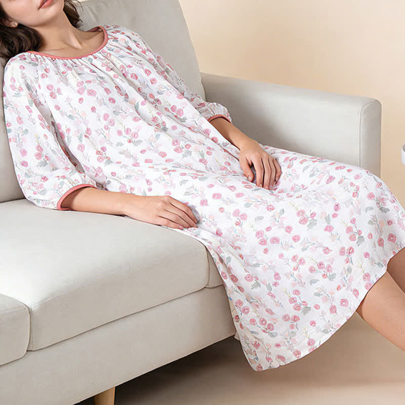 Pastoral Pink Floral Cotton Sleep Dress