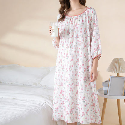 Pastoral Pink Floral Cotton Sleep Dress