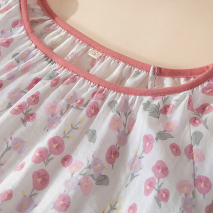 Pastoral Pink Floral Cotton Sleep Dress
