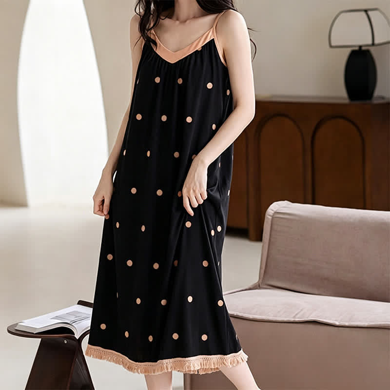 Black Polka Dot Cotton Lounge Dress