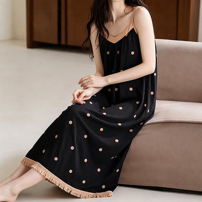Black Polka Dot Cotton Lounge Dress
