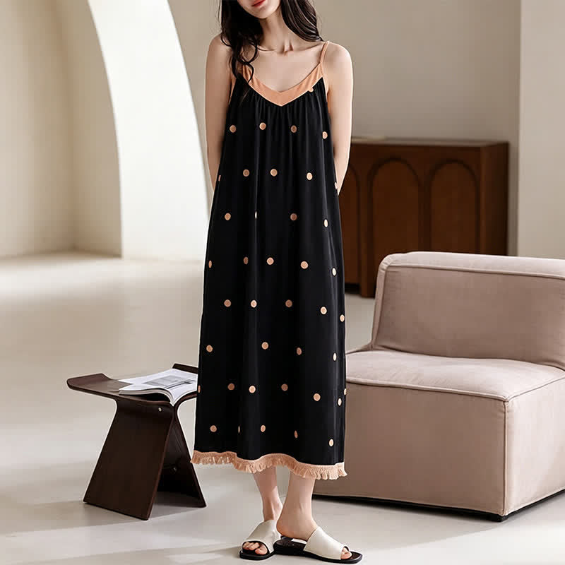 Black Polka Dot Cotton Lounge Dress