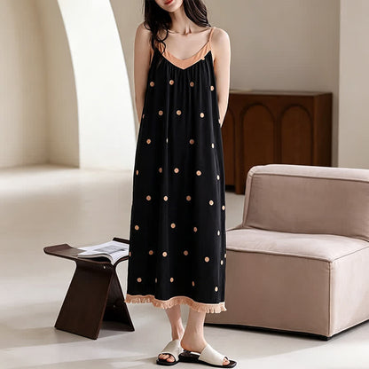 Black Polka Dot Cotton Lounge Dress