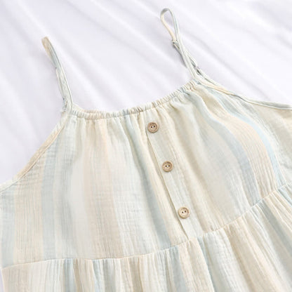 Pastel Stripe Cotton Tiered Cami Nightgown