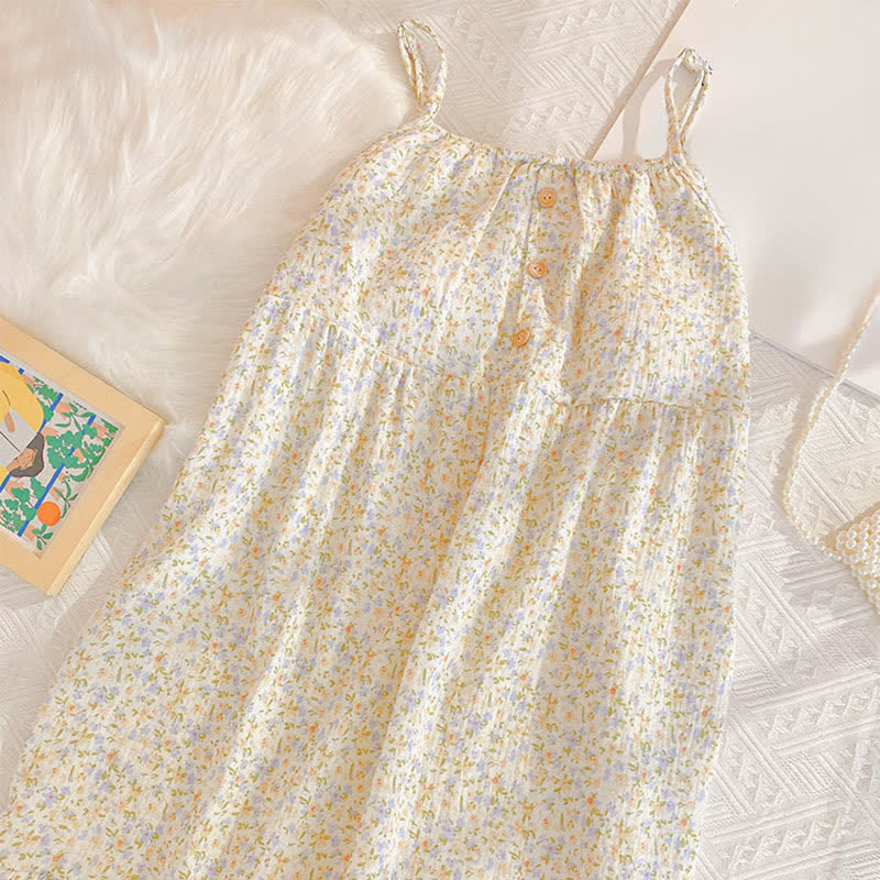 Floral & Leaf Cotton Ruffle Lounge Dress