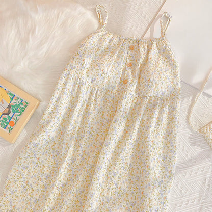 Floral & Leaf Cotton Ruffle Lounge Dress